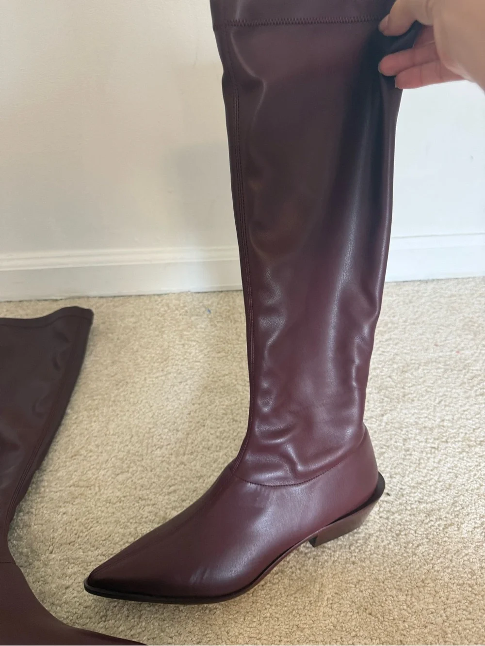 Tibi Boots Faux Nappa Leather Stretch Knee High in Burgundy